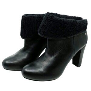 UGG~Dandylion Tress~BLACK LEATHER ANKLE BOOTS HEELED Size 9